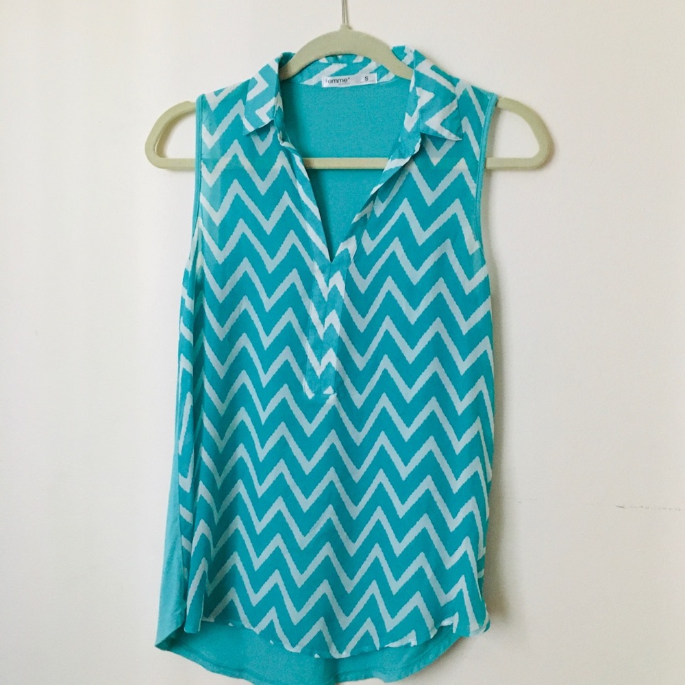 Turquoise and white blouse